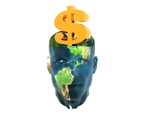 Men head with golden us dollar sign isol — Stock Photo, Image