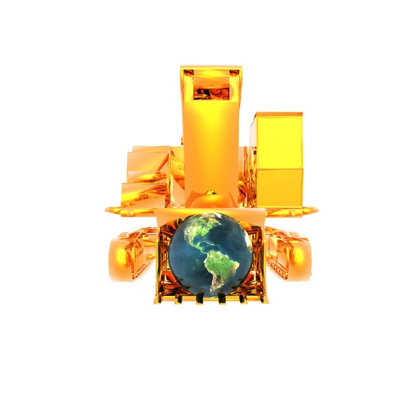 Goldener Truck und Globus — Stockfoto