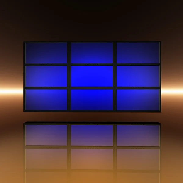 Videowand mit blauen Bildschirmen — Stockfoto
