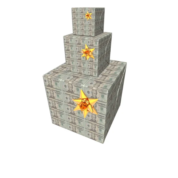 Geschenke Schachtel Pyramide mit uns Dollar-Schein te — Stockfoto