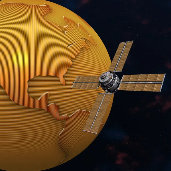 Satélite sputnik orbitando terra no espaço — Fotografia de Stock