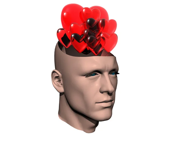 3D män knäckt huvud med hjärta — Stockfoto