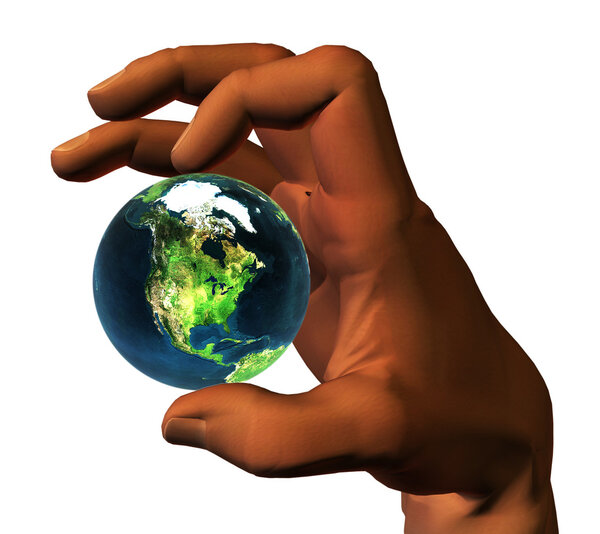 3D earth in 3D hand