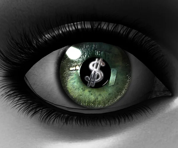 Beautiful girl eye in 3D with us dollar — Stock Photo, Image