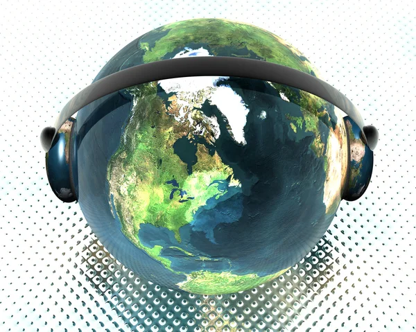 Globe de musique 3D avec casque — Photo