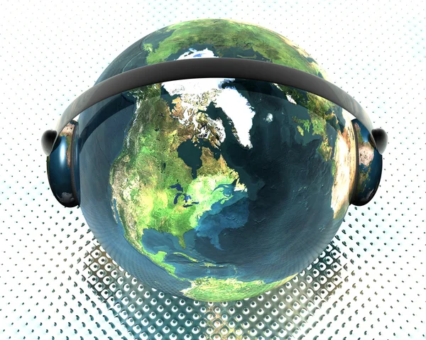 stock image 3D music globe with headphone