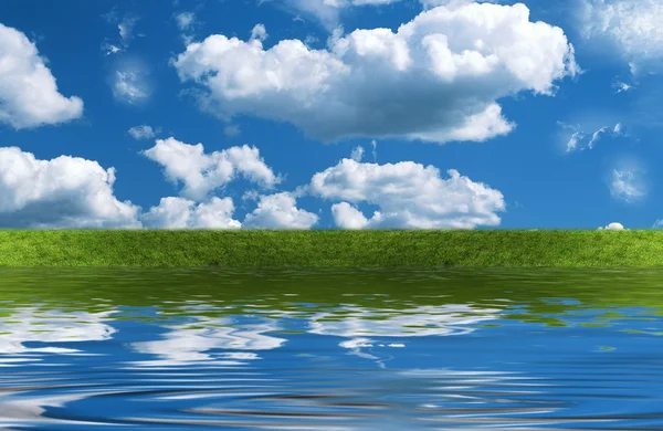 Grama verde com céu — Fotografia de Stock