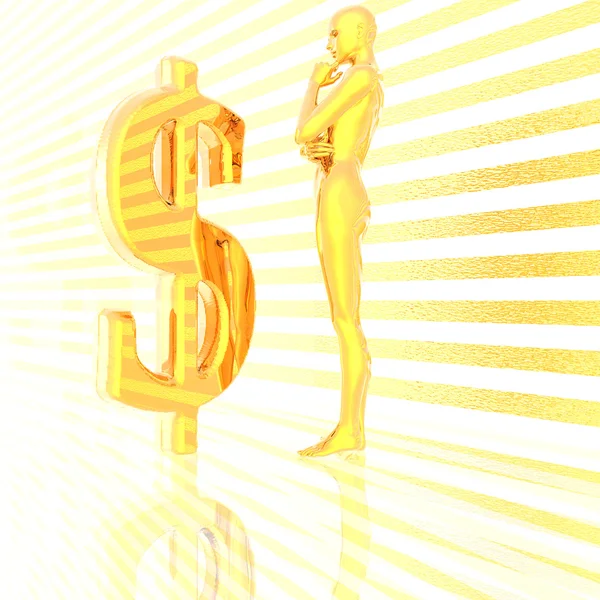 3d girl and us dollar sign — Stock Photo, Image