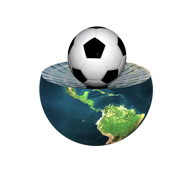 Voetbal op aarde halfrond geïsoleerd — Stockfoto