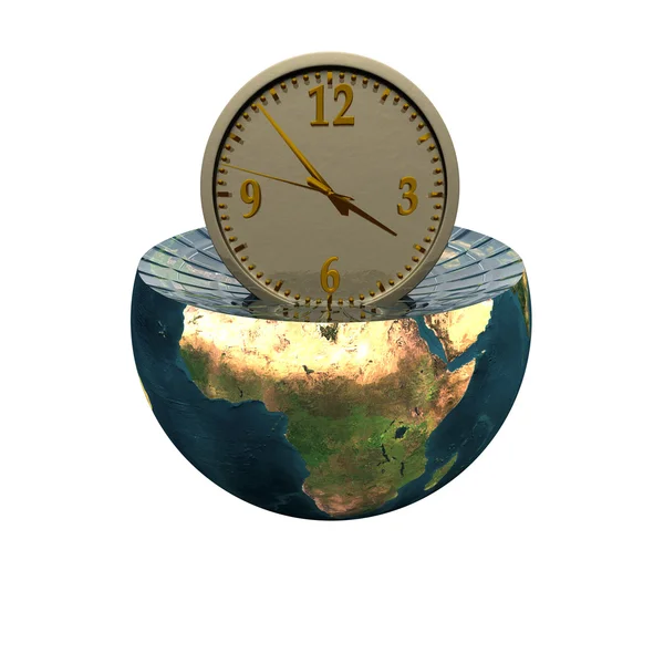 Relógio de parede no hemisfério terrestre — Fotografia de Stock