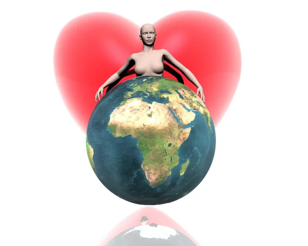 3D svět Afriky s dívkou a srdce — Stock fotografie