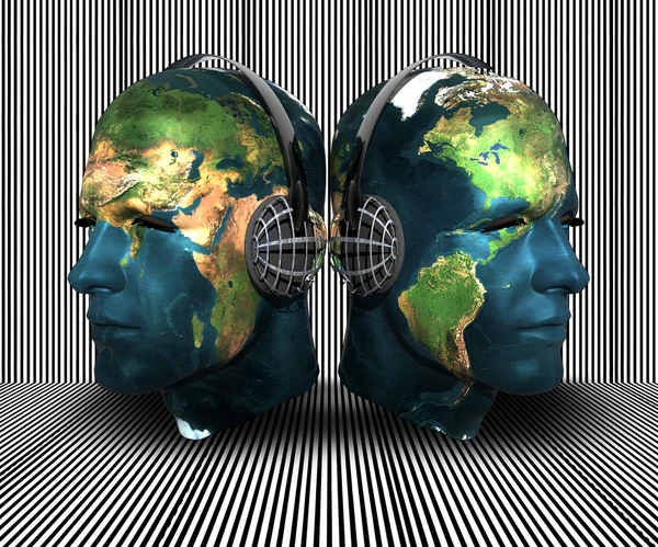 3D men head with earth texture — Stock Photo, Image