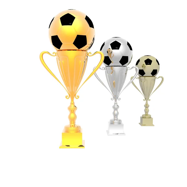 Кубок трофеев с футбольным мячом изолированы на — стоковое фото