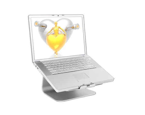 Laptop med svart hjärta — Stockfoto