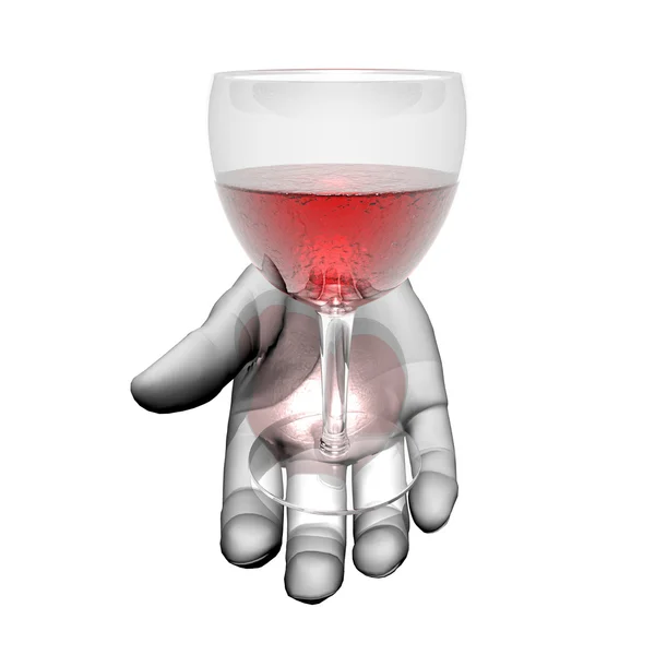 Weinglas auf der Hand isoliert auf einem Whi — Stockfoto
