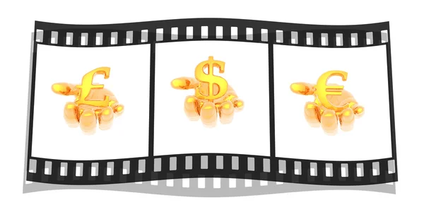 Film with hands with a golden currency s — Stock Photo, Image