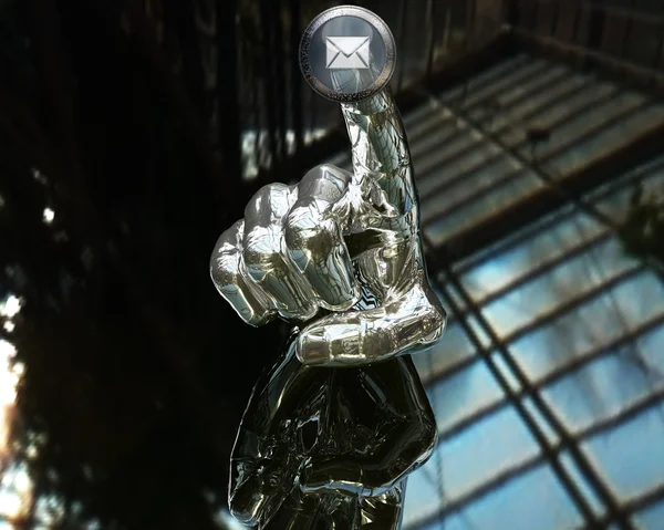 3D silver hand trycka knappen — Stockfoto