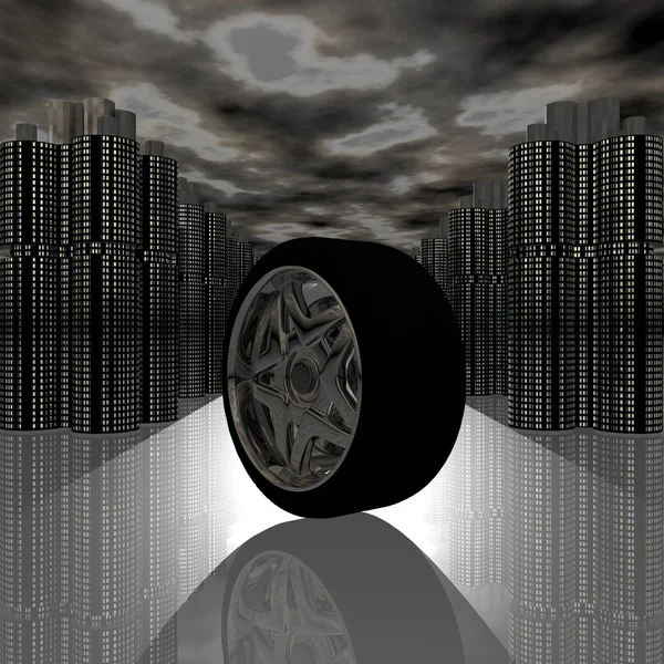 Roue de pneu de voiture avec réflexion — Photo