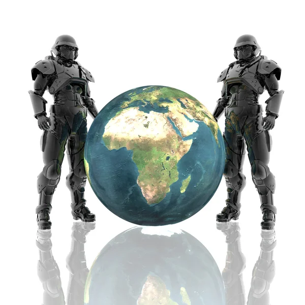 3 d 地球と防毒マスクの兵士 — ストック写真
