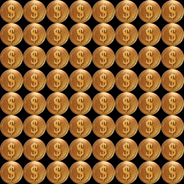 Monedas de oro en dólares estadounidenses en el negro — Foto de Stock