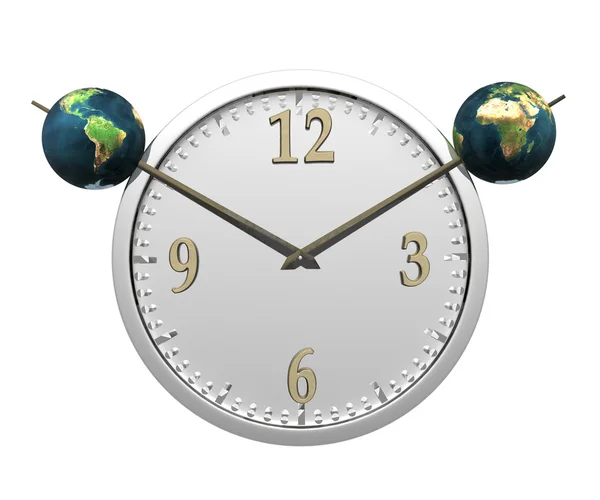 Nástěnné hodiny s dvěma země izolovány na wh — Stock fotografie