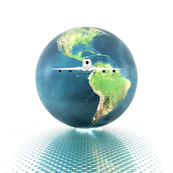 Avion de ligne avec un globe terrestre — Photo