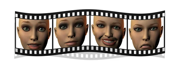 Film mit Mädchengesichtern in 3D isoliert auf w — Stockfoto