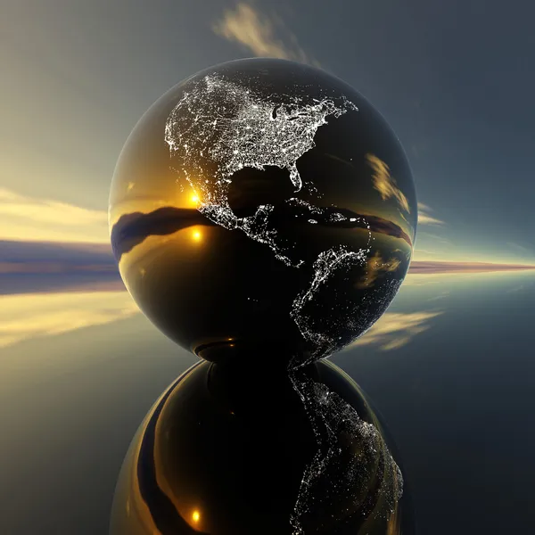 Earth model with reflection on the backg — Stock Photo, Image