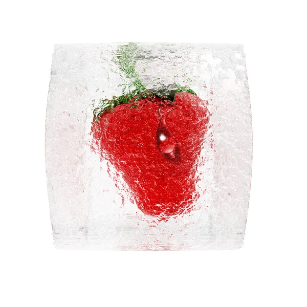 Strawberry frozen in ice cube isolated o — Stock Photo, Image