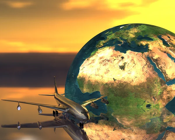 Авиалайнер с глобусом — стоковое фото