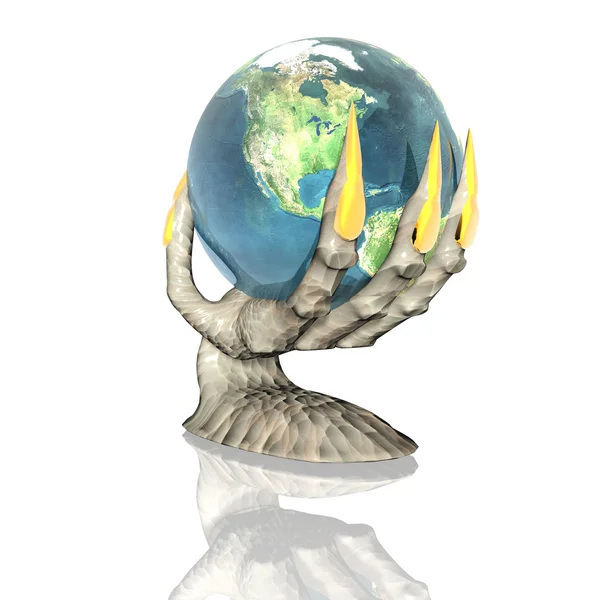 Terra 3D in mano aliena isolata su un whi — Foto Stock