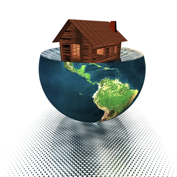 Hus modell på hälften av jorden — Stockfoto