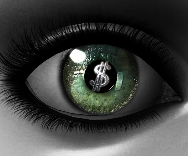 Beautiful girl eye in 3D with us dollar Stock Image