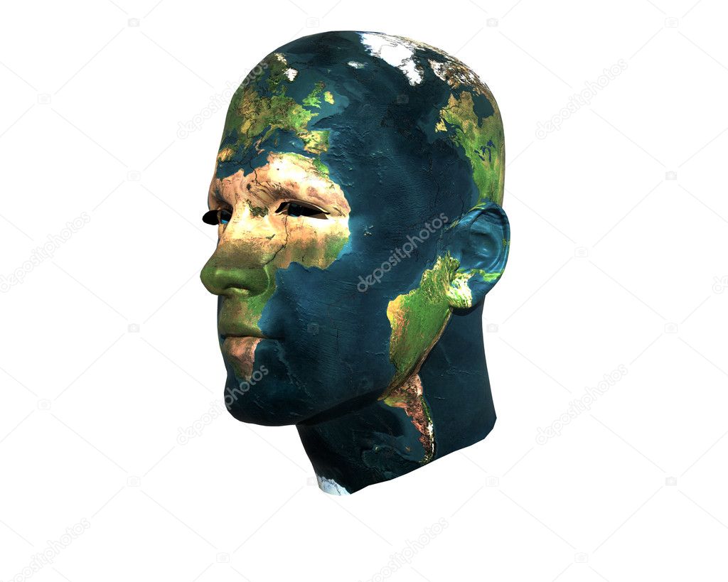3D men face with earth texture