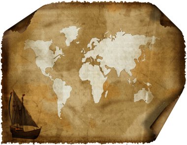 Old world map on grunge retro paper clipart