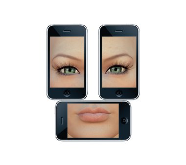 Girl eyes on a phone screens clipart