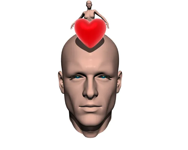 3D мужчины голова с 3D девушкой — стоковое фото