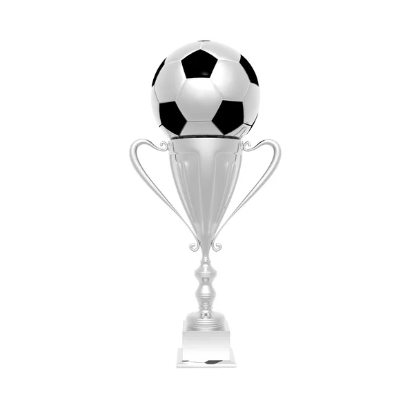 Pokal mit Fußball auf weißem Untergrund — Stockfoto