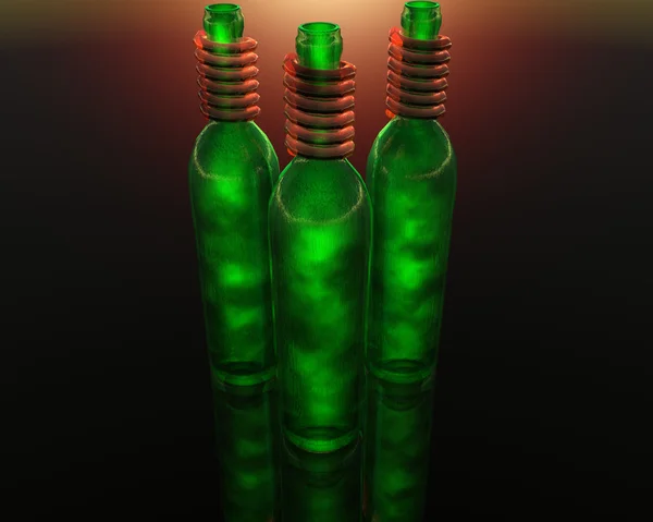 3D yeşil şişe şarap — Stok fotoğraf