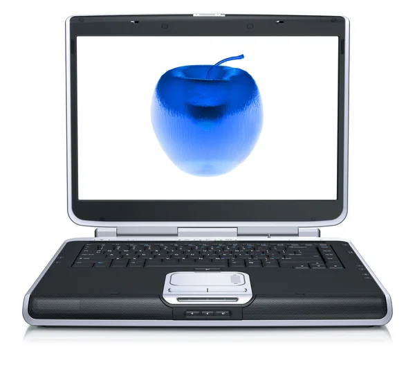 Maçã de vidro na tela do laptop — Fotografia de Stock