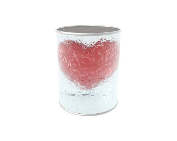 Glas kan met rood hart binnen — Stockfoto