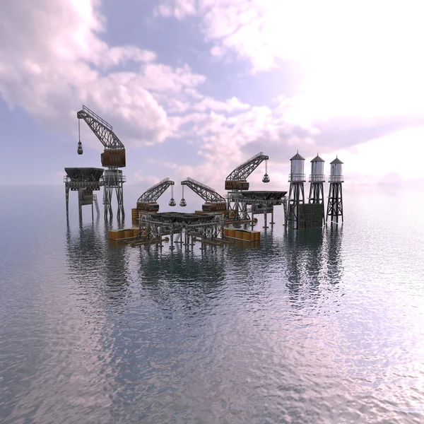 Boren platform in zee met wolken — Stockfoto