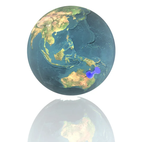 Земля с голубой булавкой — стоковое фото