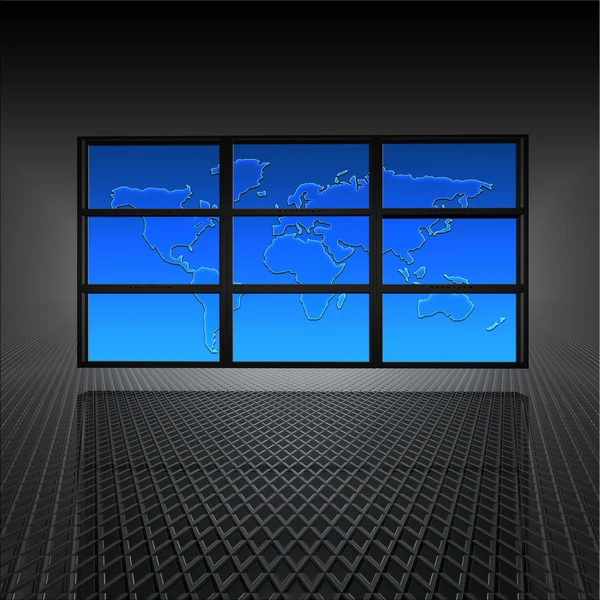 Video wall with world map on screens — Stock Photo, Image