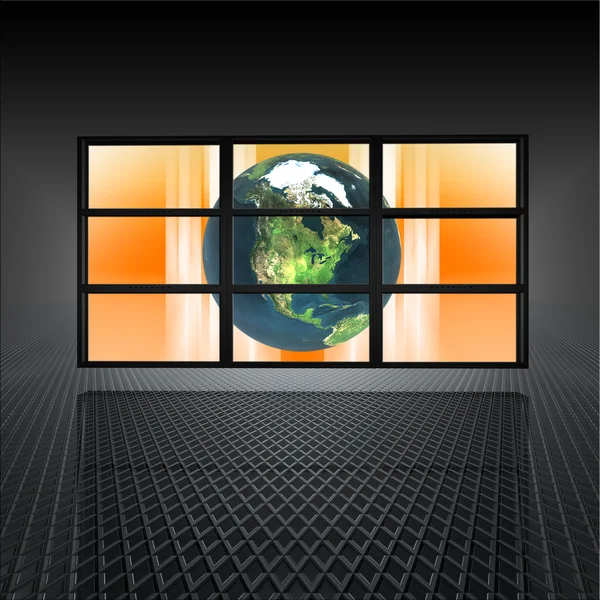 Video wall with earth on the screens — Stock Photo, Image