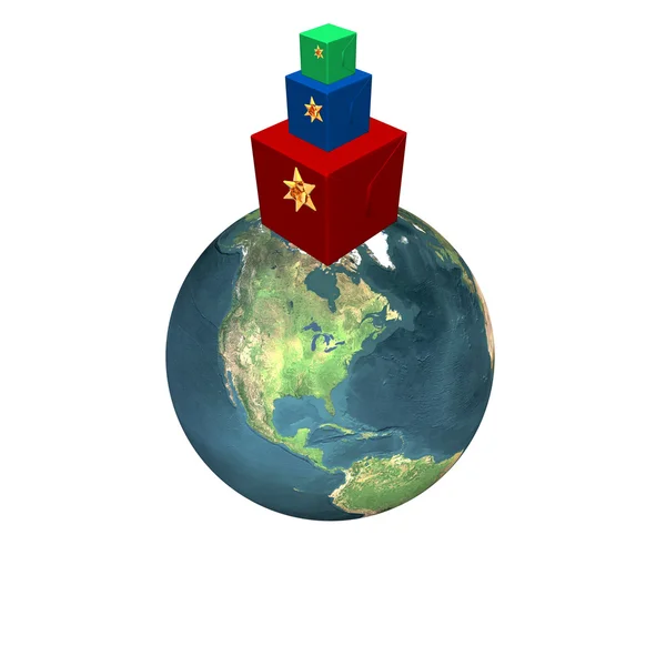 Jul gåvor box på jorden — Stockfoto