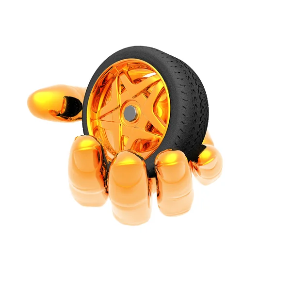 Rueda del neumático del coche en la mano — Foto de Stock