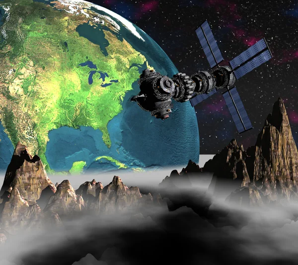 衛星スプートニク周回地球 — ストック写真