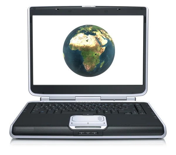 Toprak üstünde laptop perde modeli — Stok fotoğraf