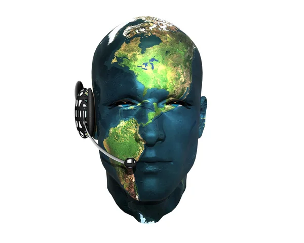 Homens 3D cabeça com textura terra — Fotografia de Stock